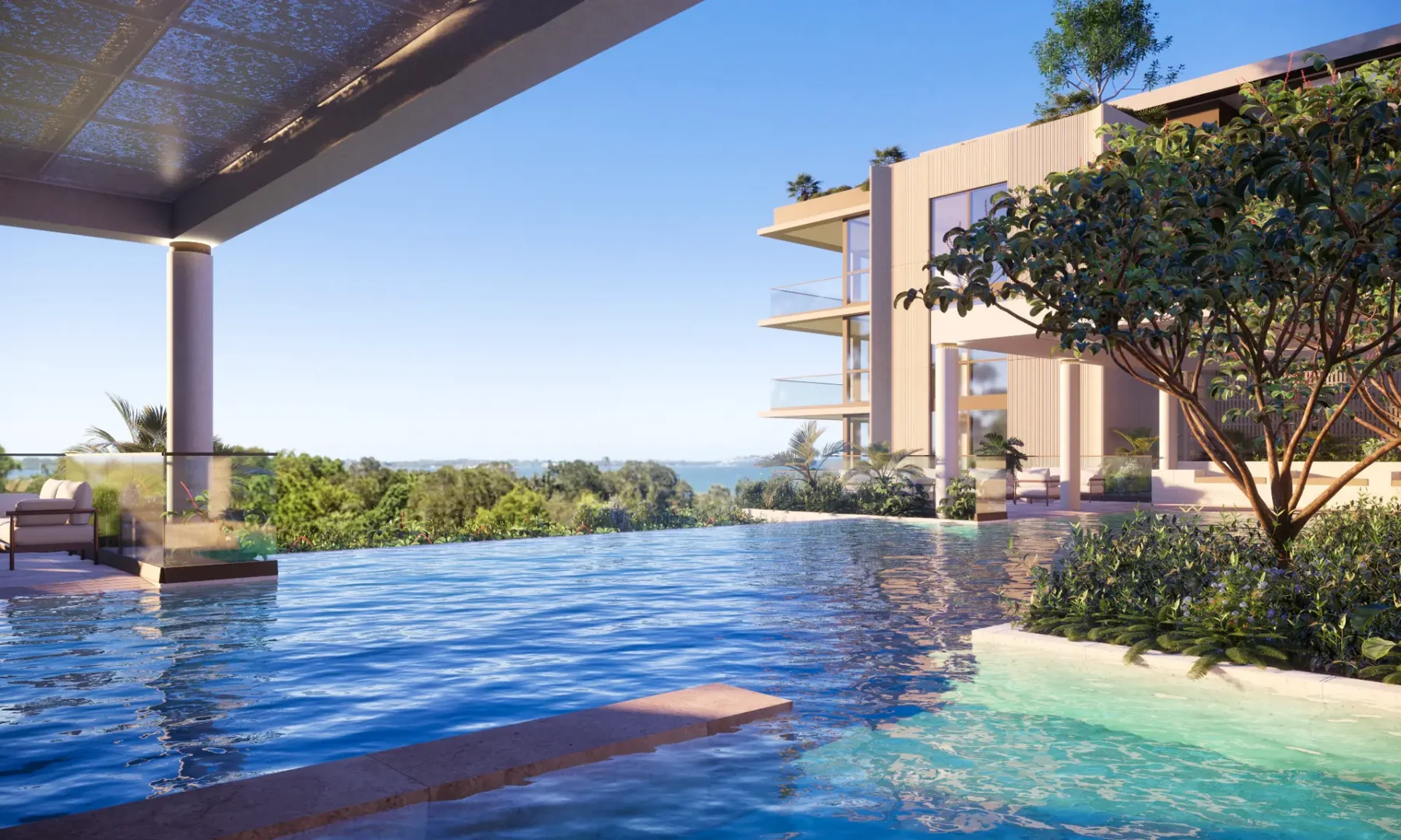 The Baybrook resort-style pool overlooking Moreton Bay